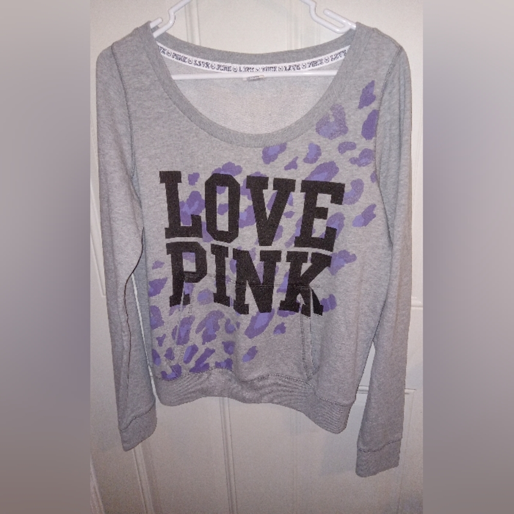 Pink Victoria’s Secret Women’s Cheetah Logo Crewneck Sweatshirt